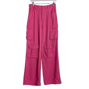 Blank NYC Pants Women 27 Pink Franklin Barbiecore Cargo Pockets Zipper Wide Leg